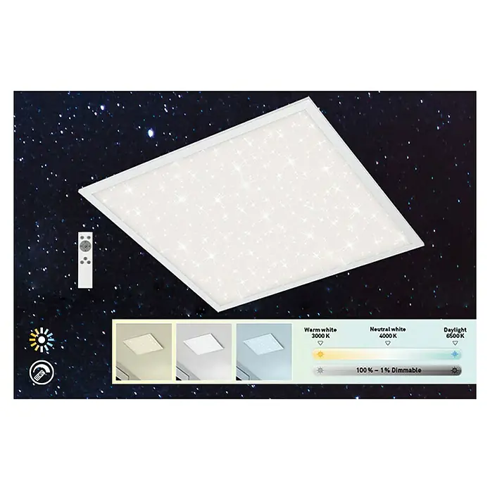 Briloner LED-Panel Sternendekor - 36 W, L x B x H: 59,6 x 59,6 x 6 cm, Weiß, Kaltweiß - Draufsicht