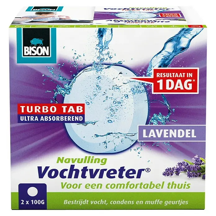 Bison Vochtvreter Luchtontvochtiger, navultabletten 2 x 100 g - Lavendel, 2 st. x 100 g - Vooraanzicht