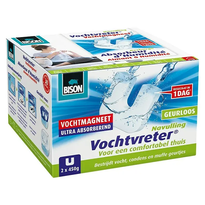 Bison Vochtvreter Luchtontvochtiger, navultabletten 2 x 450 g - Geurloos, 2 st. x 450 g - Diagonaal zicht