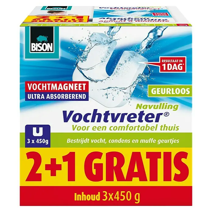 Bison Vochtvreter Luchtontvochtiger, navultabletten 3 x 450 g - Neutraal, 3 st. x 450 g - Vooraanzicht