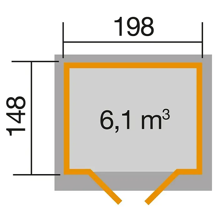 Weka Gerätehaus 325 - B x T: 200 x 192 cm, Holz, 2,949 m², Wandstärke: 19 mm - Skizze