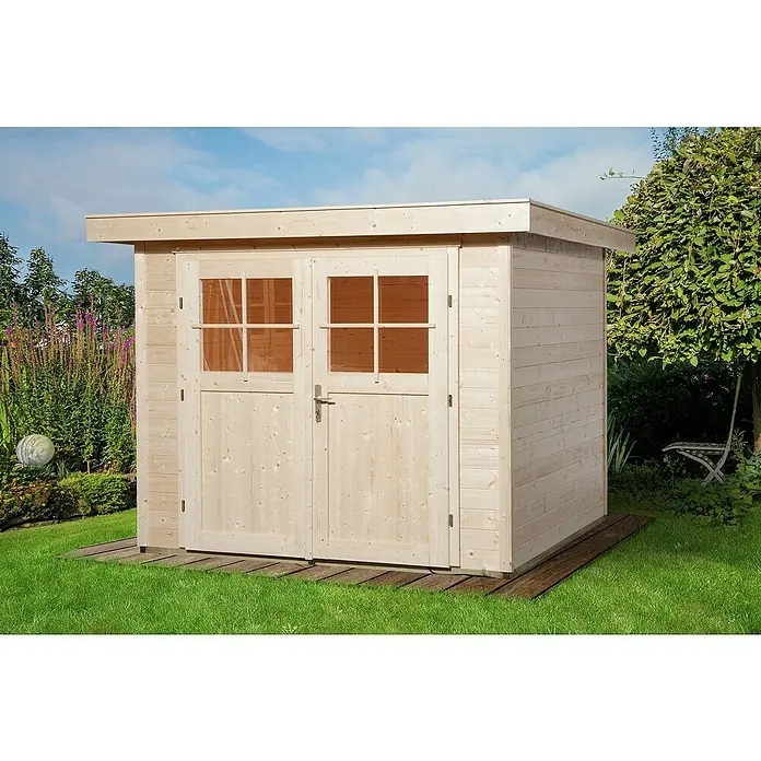 Weka Gartenhaus 227 - B x T: 259 x 284 cm, Holz, Wandstärke: 21 mm, Natur - Stimmungsaufnahme
