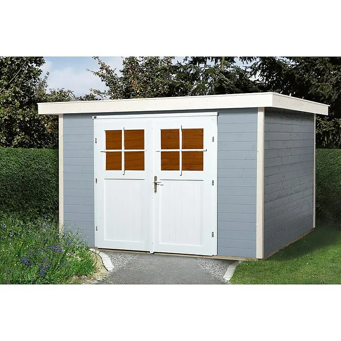 Weka Gartenhaus 227 - B x T: 319 x 284 cm, Holz, Wandstärke: 21 mm, Grau/Weiß - Stimmungsaufnahme