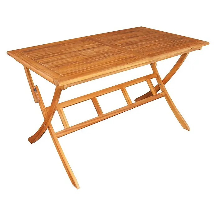 Sunfun Diana Holz-Klapptisch - L x B x H: 150 x 86 x 75 cm, Akazie, Natur, Klappbar - Diagonale Ansicht