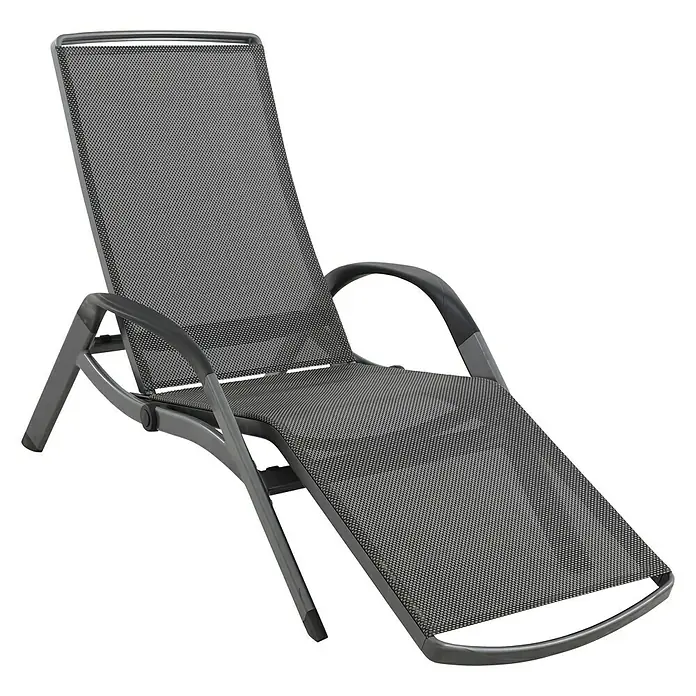 Sunfun Maja Sonnenliege - 167 x 75 x 87 cm, Schwarz, Rückenlehne verstellbar - Diagonale Ansicht