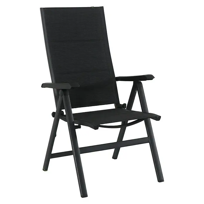 MWH Garten-Positionssessel Futosa - B x T x H: 62 x 68 x 110 cm, Schwarz, Rückenlehne verstellbar - Diagonale Ansicht