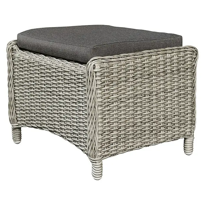 Sunfun Vrtni tabure Pauline - 50 x 45 x 37 cm, Poliratan, Sive boje - Dijagonalni pogled