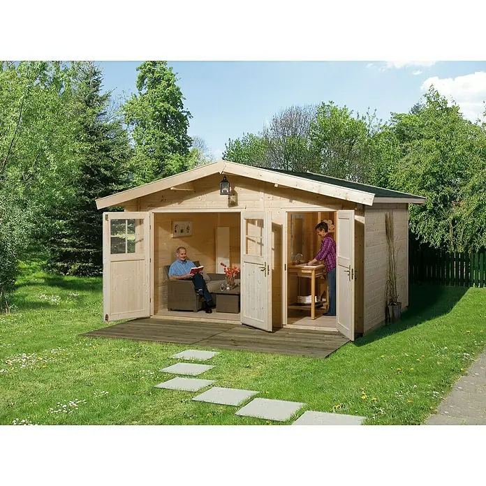 Weka Drvena vrtna kućica Palermo - 28 mm, 9,4 m², Nusprostorija - Živopisni prikaz