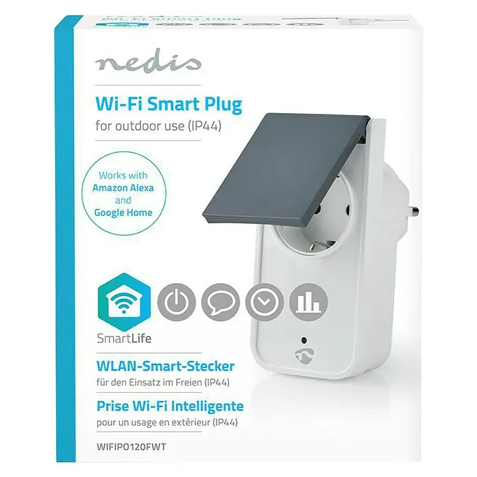 Nedis Smartlife WiFi-Schaltsteckdose - Weiß, Grau, Max. Anschlussleistung: 3.680 W, Schutzart: IP44 - Vorderansicht