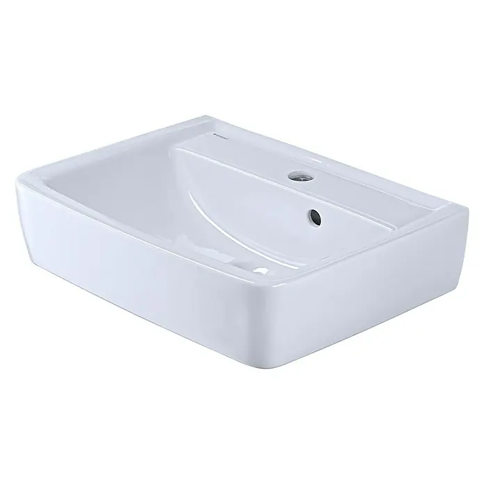 Geberit Renova Nr. 1 Plan Waschtisch-Set - 50 x 38 cm, Ohne Spezialglasur, Hahnloch: Mitte, Mit Überlauf, Weiß - Diagonale Ansicht