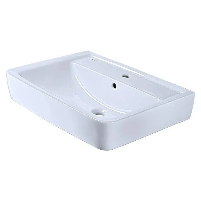 Geberit Renova Nr. 1 Plan Waschtisch-Set - 65 x 48 cm, Ohne Spezialglasur, Hahnloch: Mitte, Mit Überlauf, Weiß - Diagonale Ansicht