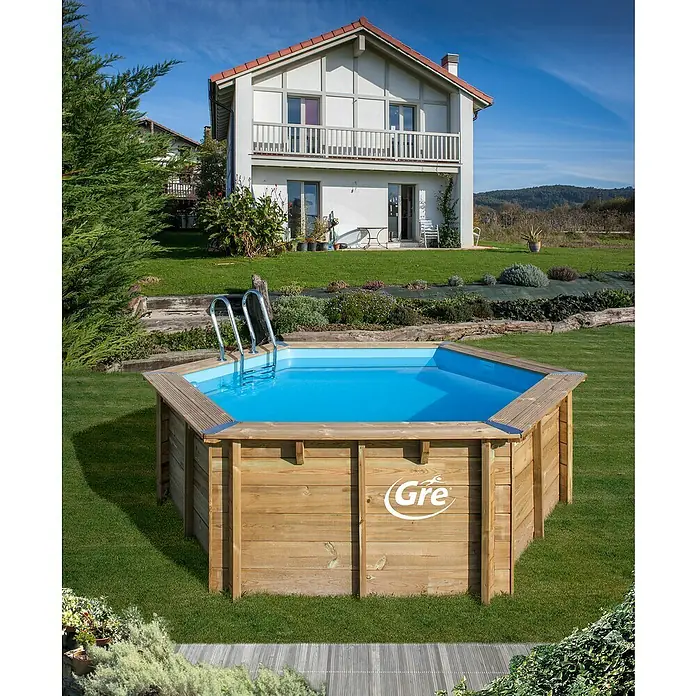 Gre Piscina de madera Vanille 2 - Ø x Al: 400 x 119 cm, 8 m³, Marrón - Foto ambiente