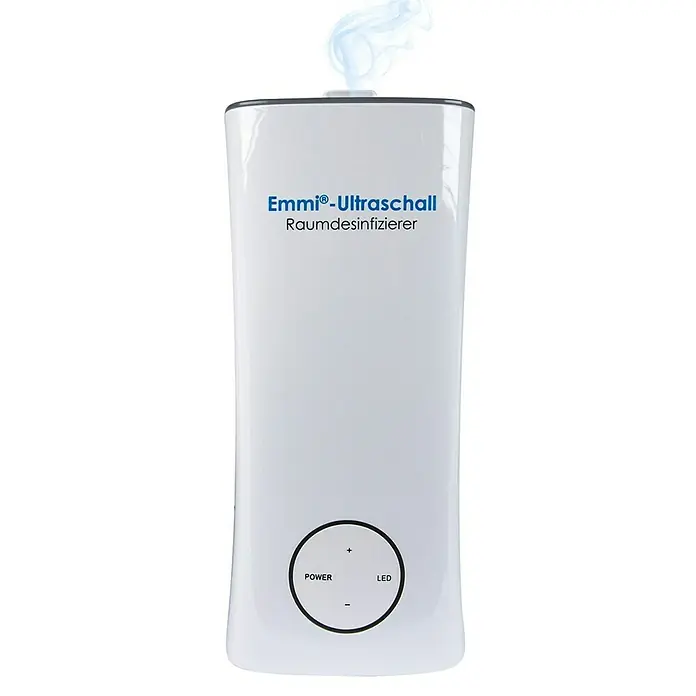 Emmi Luftbefeuchter Ultraschall Raumdesinfizierung - 28 W, Weiß, 15 x 34 cm, Fassungsvermögen Wassertank: 2,5 l - Vorderansicht