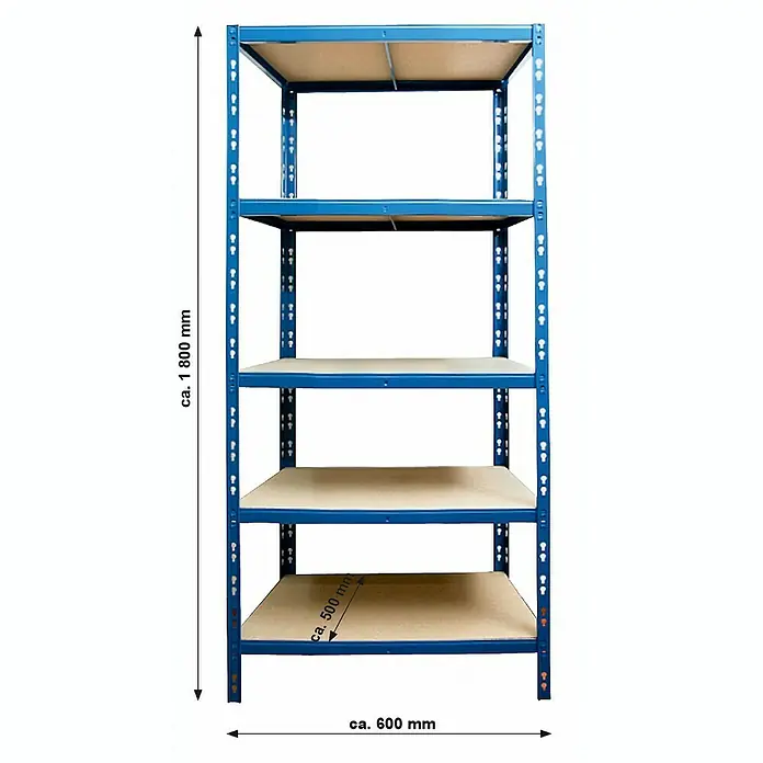 Regalux Metall-Schwerlastregal M - 50 x 60 x 180 cm, Traglast: 290 kg/Boden, Stecken - Skizze