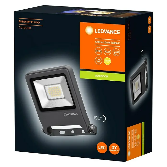 Ledvance LED-Strahler Endura Flood - Anthrazit, 20 W, IP65 - Diagonale Ansicht