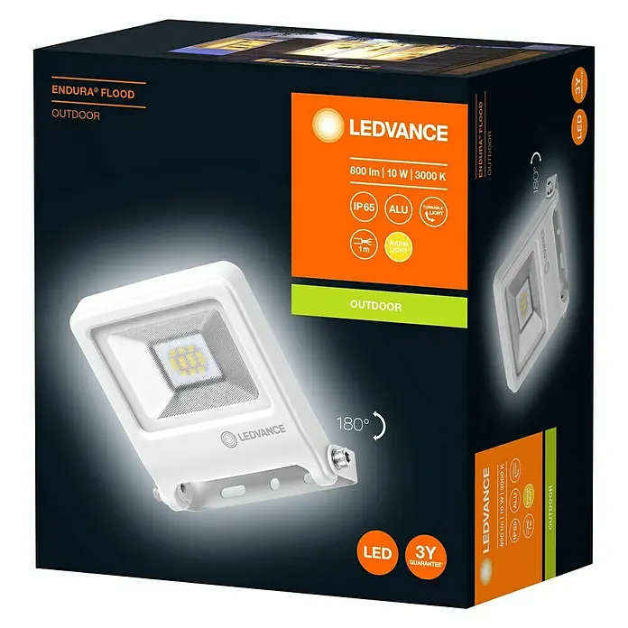 Ledvance LED-Strahler Endura Flood - Weiß, 10 W, IP65 - Diagonale Ansicht