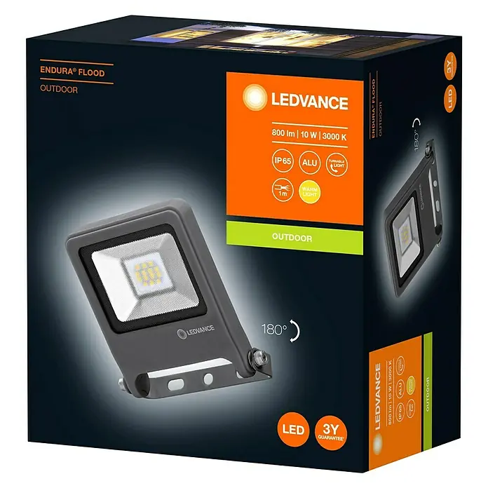Ledvance LED-Strahler Endura Flood - Anthrazit, 10 W, IP65 - Diagonale Ansicht