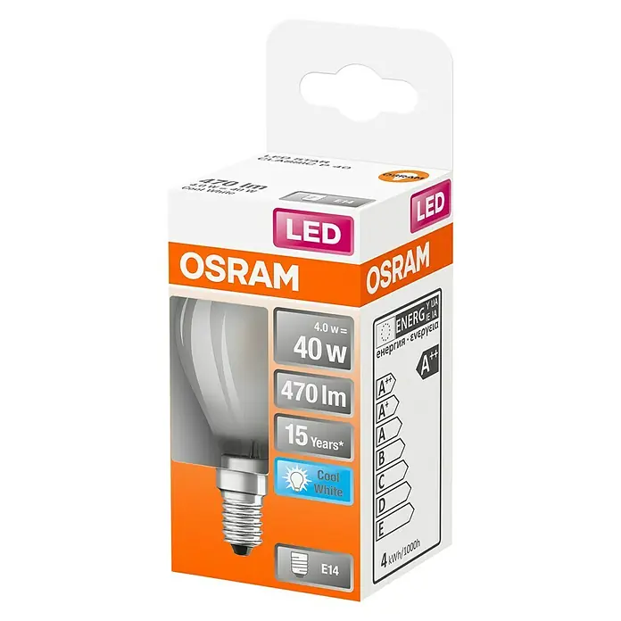 Osram Retrofit LED-Leuchtmittel CLP40 - E14, 4 W, 470 lm, Kaltweiß - Diagonale Ansicht