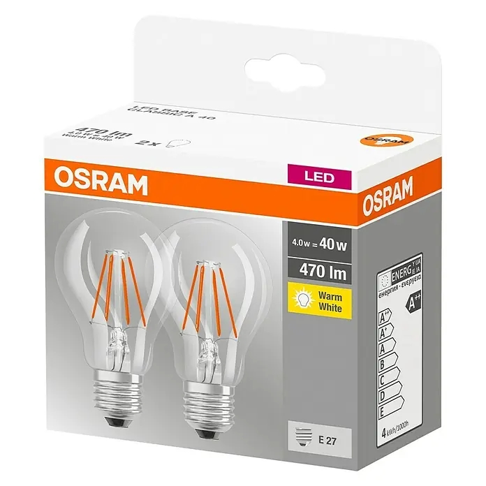 Osram Bombilla LED A 40 - E27, 4 W, 470 lm, Color de luz: Blanco cálido - Vista angular