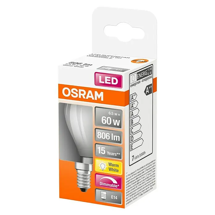 Osram Superstar Bombilla LED - E14, 6,5 W, 806 lm - Vista angular