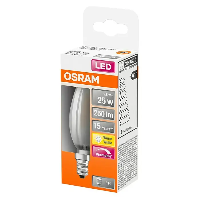 Osram Superstar Ledlamp Classic B 25 Dimmable - E14, 2,8 W, 250 lm - Diagonaal zicht