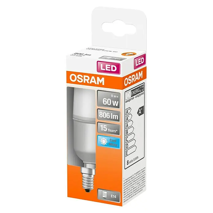 Osram Star Ledlamp Stick - E14, 8 W, 806 lm, Koud wit, 1 stk. - Diagonaal zicht