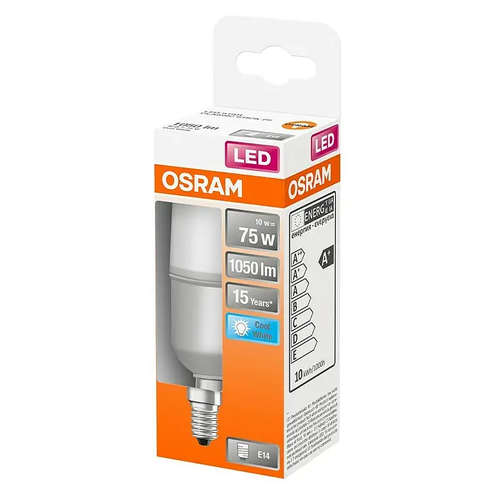 Osram Star Ledlamp Stick - E14, 10 W, 1.050 lm, Koud wit - Diagonaal zicht
