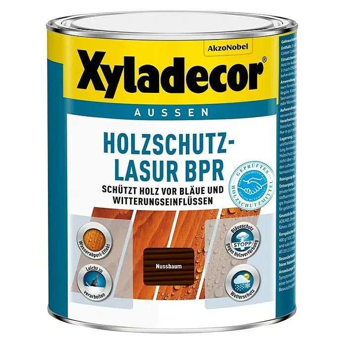 Xyladecor Holzschutzlasur BPR - Farbe: Nussbaum, Inhalt: 1 l, Materialbasis: Alkydharz, Lösemittelbasiert - Vorderansicht