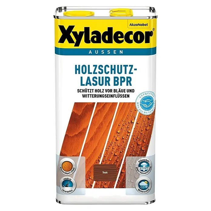 Xyladecor Holzschutzlasur BPR - Farbe: Teak, Inhalt: 5 l, Materialbasis: Alkydharz, Lösemittelbasiert - Vorderansicht