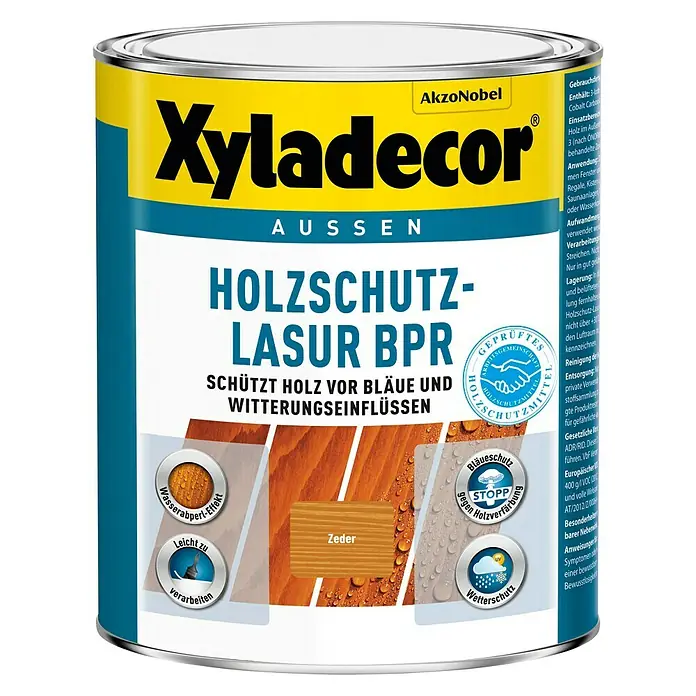 Xyladecor Holzschutzlasur BPR - Farbe: Zeder, Inhalt: 1 l, Materialbasis: Alkydharz, Lösemittelbasiert - Vorderansicht