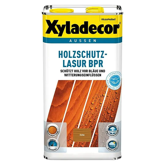 Xyladecor Holzschutzlasur BPR - Farbe: Eiche, Inhalt: 5 l, Materialbasis: Alkydharz, Lösemittelbasiert - Vorderansicht