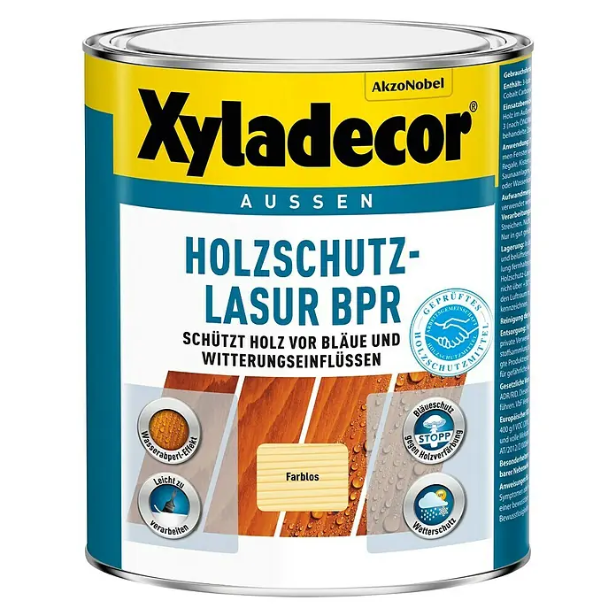 Xyladecor Holzschutzlasur BPR - Farbe: Farblos, Inhalt: 1 l, Materialbasis: Alkydharz, Lösemittelbasiert - Vorderansicht