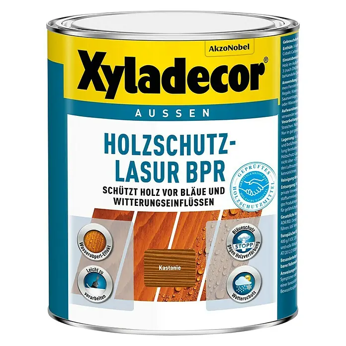Xyladecor Holzschutzlasur BPR - Farbe: Kastanie, Inhalt: 1 l, Materialbasis: Alkydharz, Lösemittelbasiert - Vorderansicht