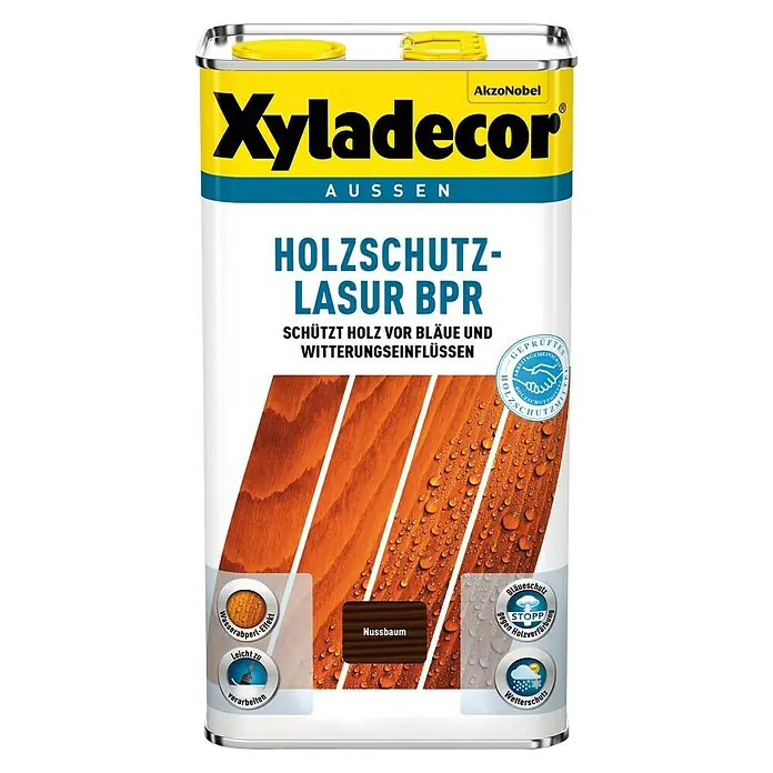 Xyladecor Holzschutzlasur BPR - Farbe: Nussbaum, Inhalt: 5 l, Materialbasis: Alkydharz, Lösemittelbasiert - Vorderansicht
