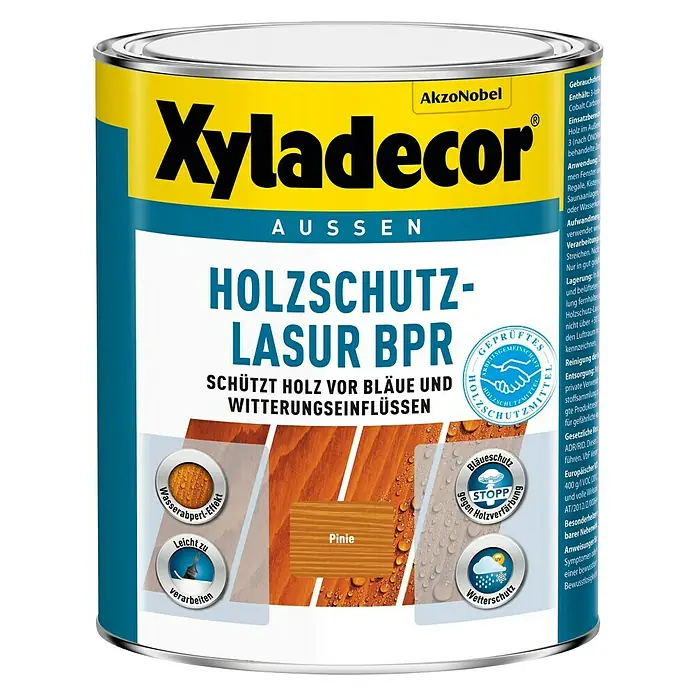 Xyladecor Holzschutzlasur BPR - Farbe: Pinie, Inhalt: 1 l, Materialbasis: Alkydharz, Lösemittelbasiert - Vorderansicht