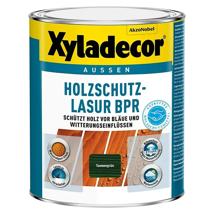 Xyladecor Holzschutzlasur BPR - Farbe: Tannengrün, Inhalt: 1 l, Materialbasis: Alkydharz, Lösemittelbasiert - Vorderansicht