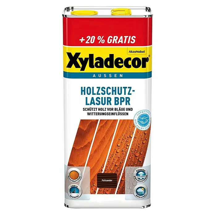 Xyladecor Holzschutzlasur BPR - Farbe: Palisander, Inhalt: 6 l, Materialbasis: Alkydharz, Lösemittelbasiert - Vorderansicht