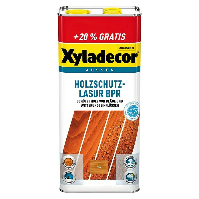 Xyladecor Holzschutzlasur BPR - Farbe: Pinie, Inhalt: 6 l, Materialbasis: Alkydharz, Lösemittelbasiert - Vorderansicht