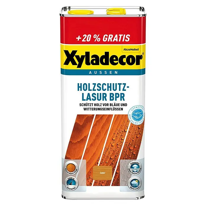 Xyladecor Holzschutzlasur BPR - Farbe: Zeder, Inhalt: 6 l, Materialbasis: Alkydharz, Lösemittelbasiert - Vorderansicht