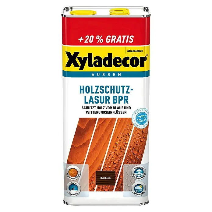 Xyladecor Holzschutzlasur BPR - Farbe: Nussbaum, Inhalt: 6 l, Materialbasis: Alkydharz, Lösemittelbasiert - Vorderansicht