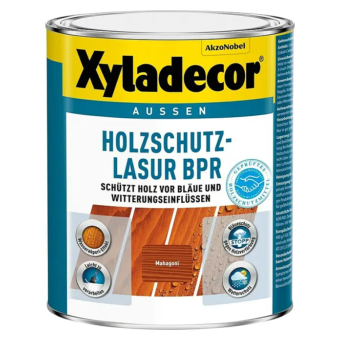 Xyladecor Holzschutzlasur BPR - Farbe: Mahagoni, Inhalt: 1 l, Materialbasis: Alkydharz, Lösemittelbasiert - Vorderansicht