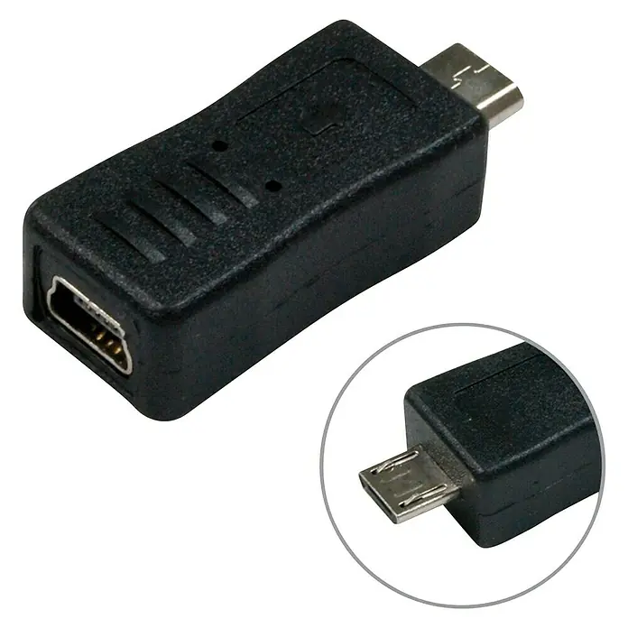 Metronic Adaptador USB mini USB / micro USB - Negro - Vista angular