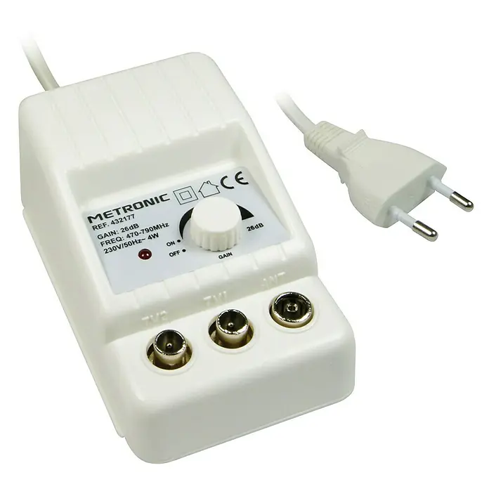 Metronic Amplificador de interior - 1 x Enchufe Schuko (tipo F), Frecuencia: 470 - 790 MHz (UHF) - Vista angular