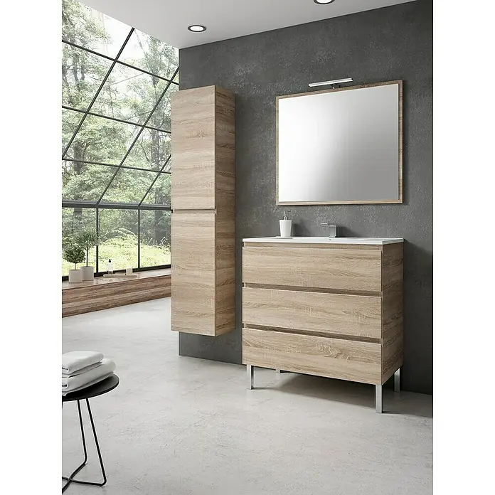Mueble de lavabo Celia - 45 x 80 x 85 cm, Roble bardolino - Foto ambiente