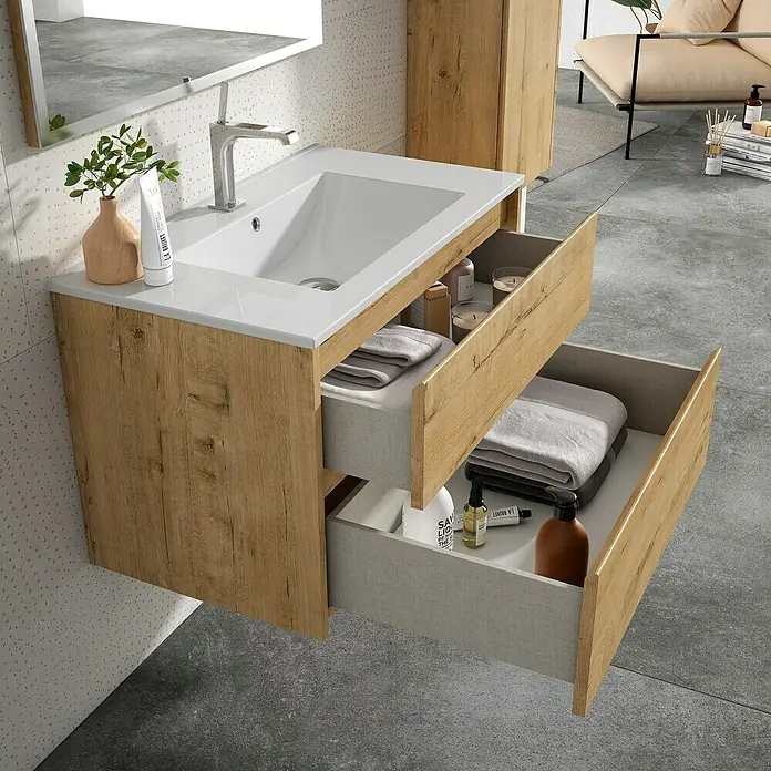 Mueble de lavabo Iris 2C - L x An x Al: 45 x 100 x 50 cm, Nogal - Foto ambiente