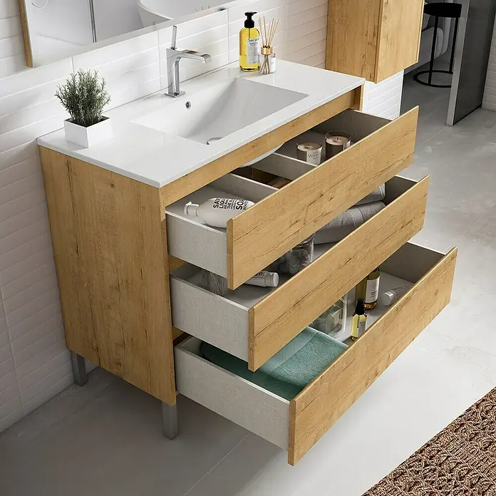 Mueble de lavabo Iris - L x An x Al: 45 x 100 x 85 cm, Nogal - Foto ambiente