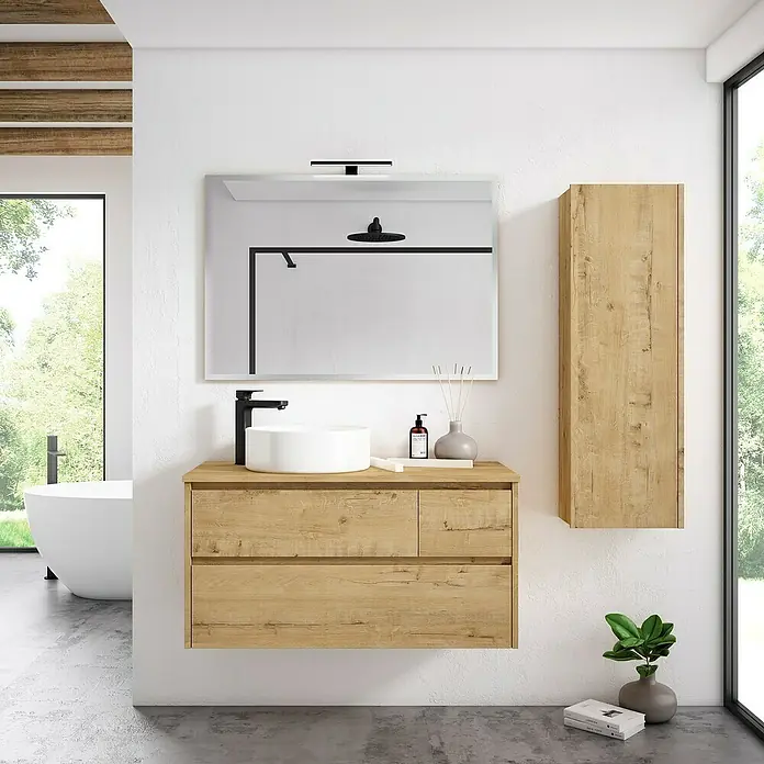 Mueble de lavabo Emma derecha - L x An x Al: 45 x 80 x 50 cm, Nogal - Foto ambiente
