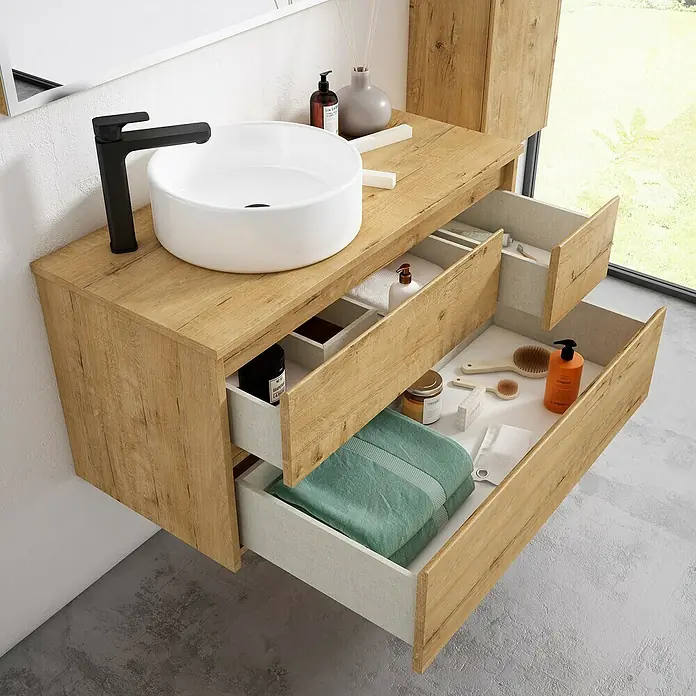 Mueble de lavabo Emma derecha - L x An x Al: 45 x 80 x 50 cm, Nogal - Foto ambiente
