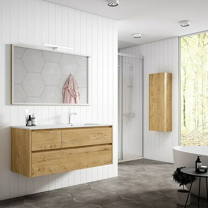 Mueble de lavabo Emma derecha - L x An x Al: 45 x 120 x 50 cm, Nogal - Foto ambiente