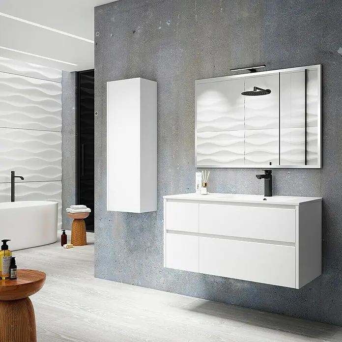 Mueble de lavabo Rose derecha - L x An x Al: 45 x 120 x 50 cm, Blanco, Mate - Foto ambiente